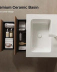 24/30/36" X 18" X 20" Wall-Mounted Bathroom Vanity with White Ceramic Sink and Natural Walnut Cabinet color: White+Walnut