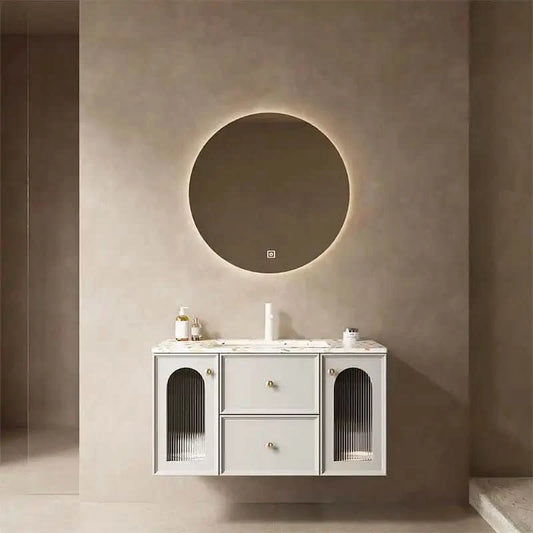 36/47" x 20" x 21" Modern Wall-Mounted Bathroom Vanity with Terrazzo Top and Ceramic Sink color: Matte White+Grayish