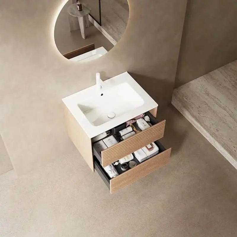 24/30/36" X 18" X 20" Wall-Mounted Bathroom Vanity with White Ceramic Sink and Natural Walnut Cabinet color: White+Walnut