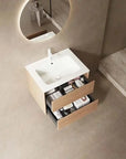 24/30/36" X 18" X 20" Wall-Mounted Bathroom Vanity with White Ceramic Sink and Natural Walnut Cabinet color: White+Walnut