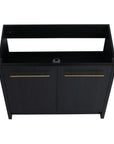 Front view of the 36 inch bathroom vanity in black chestnut finish with modern gold finsh handles.