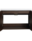 Monterey 30 inch bathroom vanity with cabinet doors opened showing ample storage space.