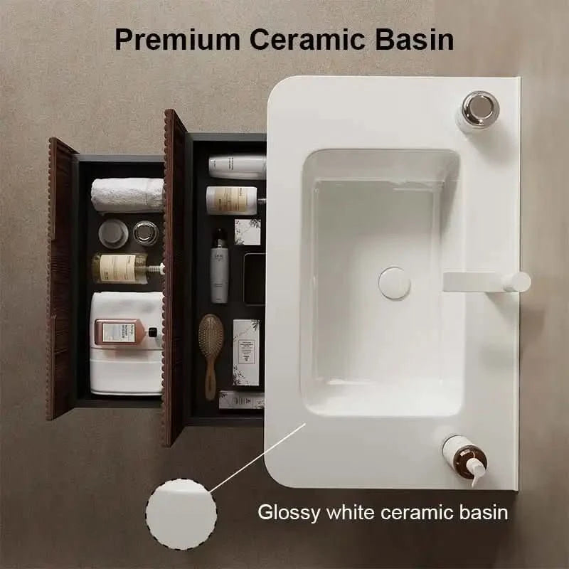 30/36" X 18" X 20" Modern Wall-Mounted Bathroom Vanity with Sink and Storage - Pre-Assembled Retro Walnut color: White + Deep Walnut