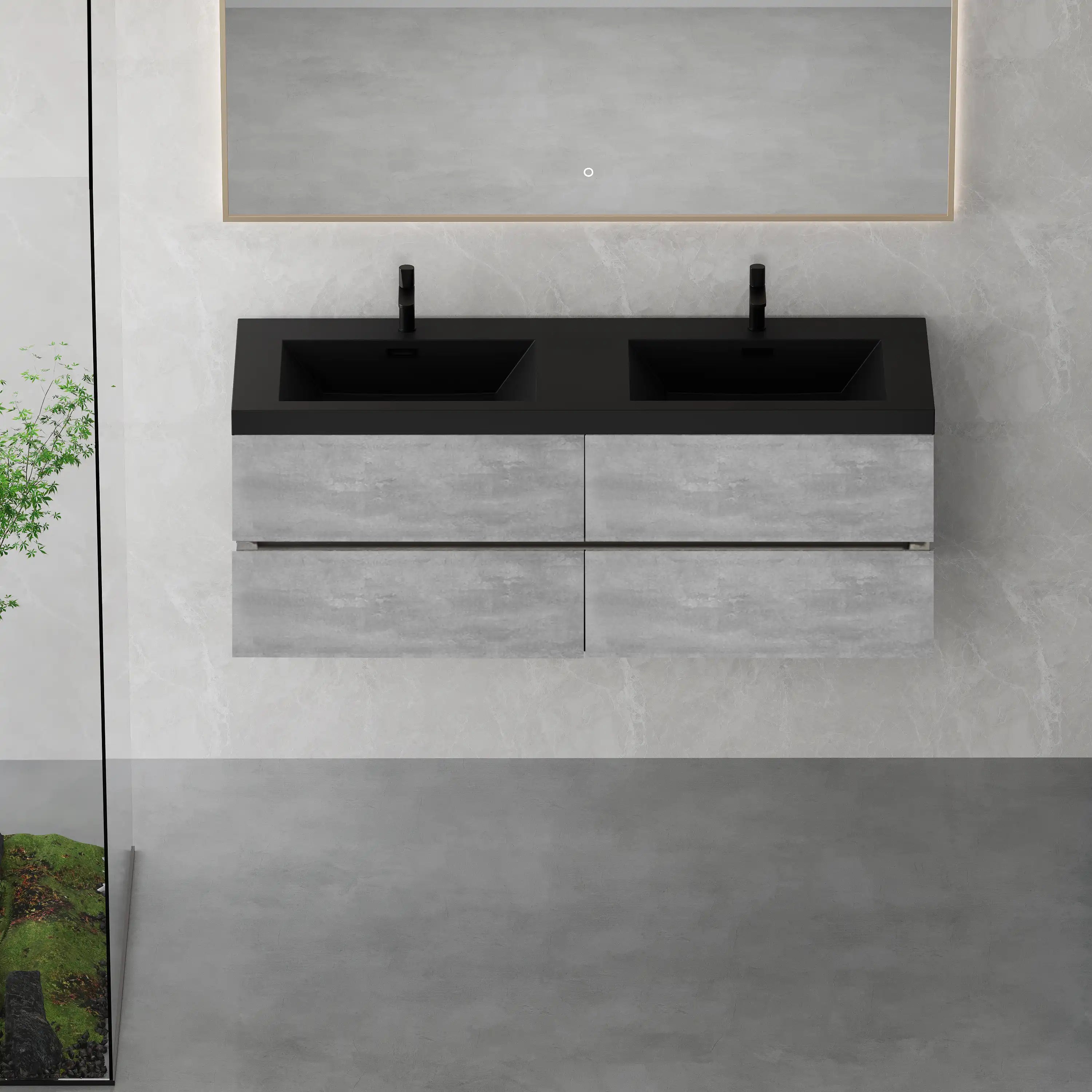 Modern floating bathroom vanity with double sink lifestyle image