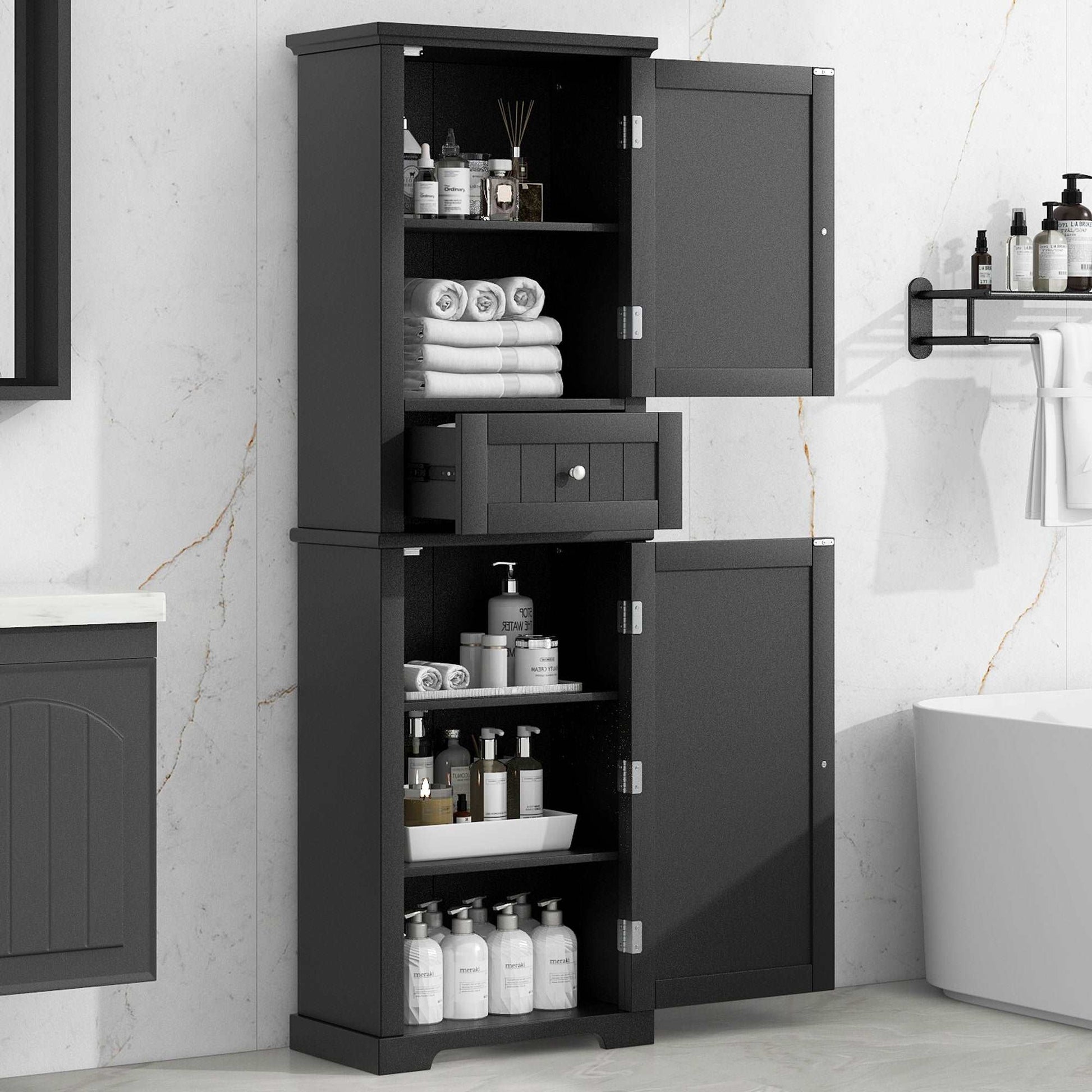 freestanding tall bathroom storage cabinet with one drawers color:black