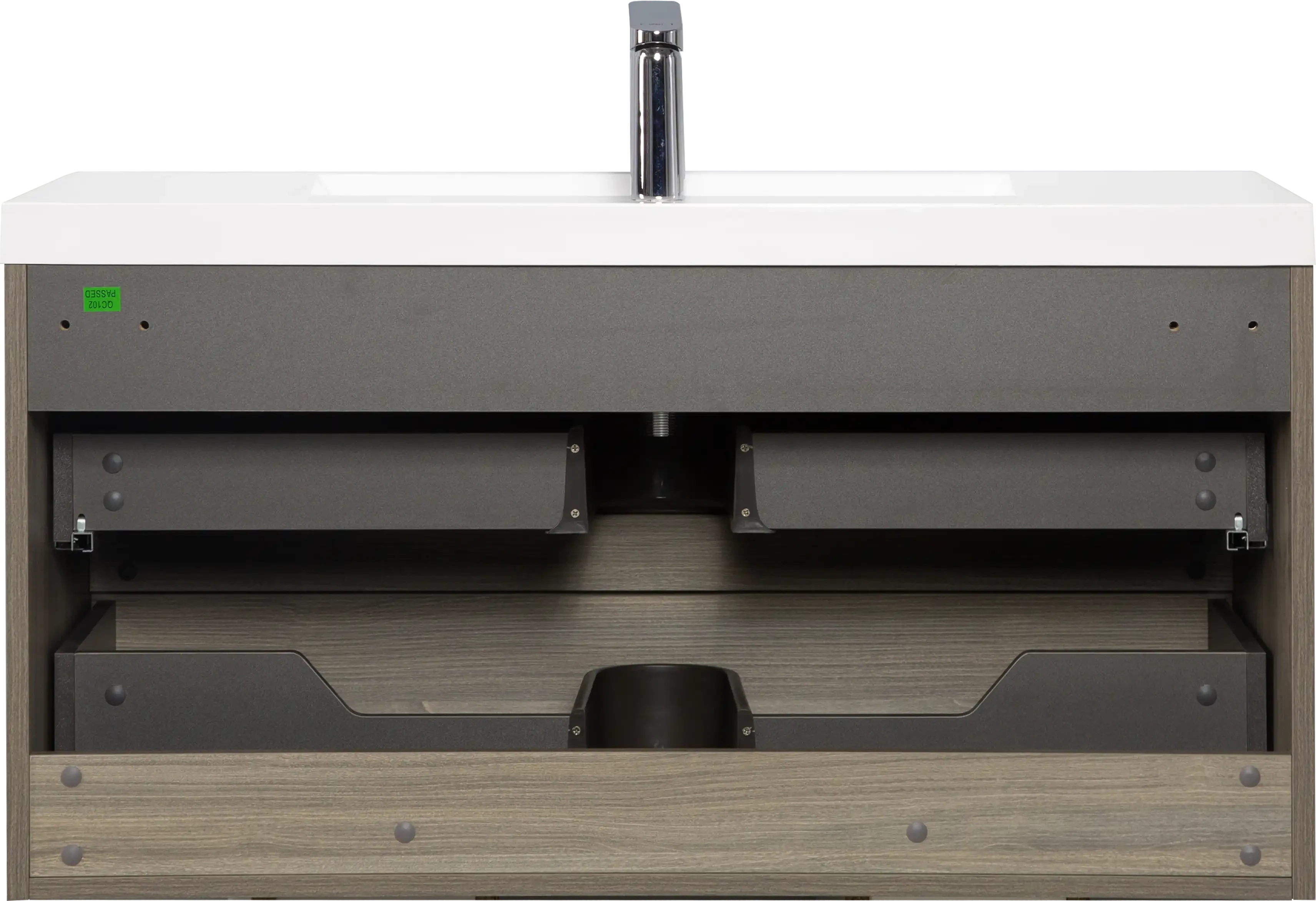 Floating Bathroom Vanity with Resin Top Basin & Soft Close Drawers - Modern Wall-Mounted Storage Cabinet color: Ash Grey