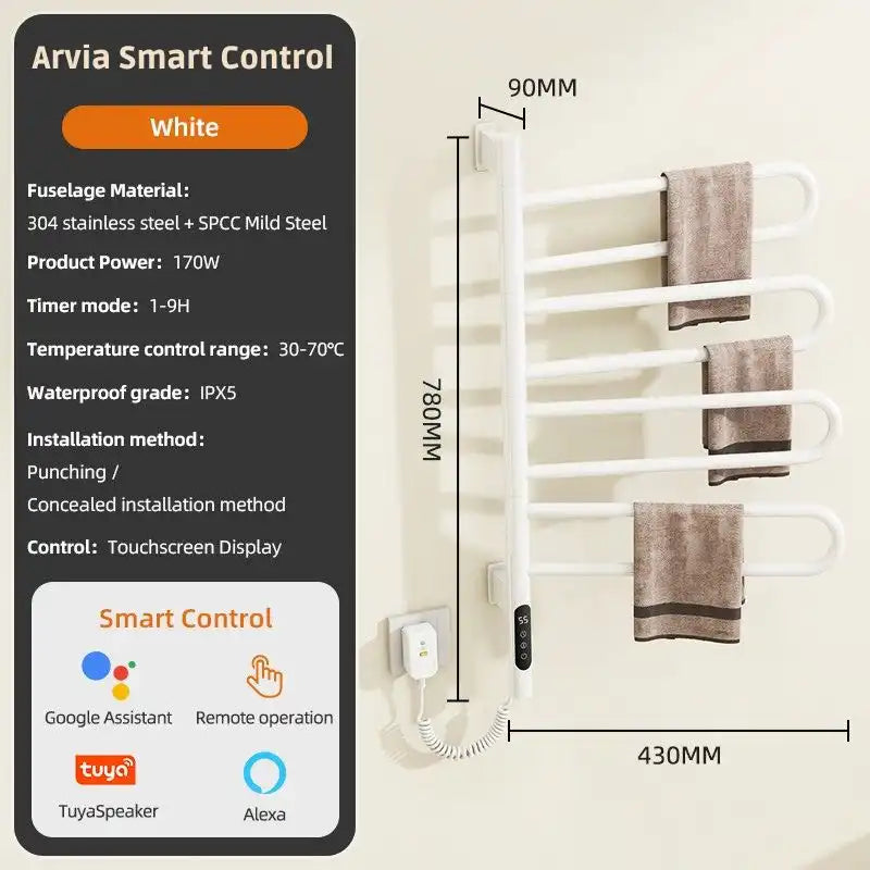 17 x 31 electric towel bar warmer with smart LED control, IPX5 waterproof rating, and remote operation | Ace Decor