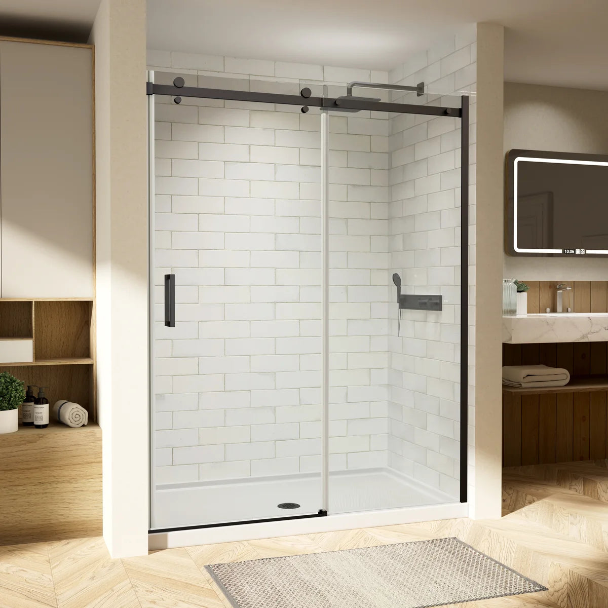Matte Black Frameless Sliding Shower Glass Doors