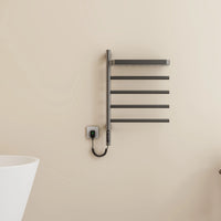 sleek gray heated towel rack with shelf 18 x 27 wall-mounted for contemporary bathrooms | Ace Decor