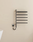sleek gray heated towel rack with shelf 18 x 27 wall-mounted for contemporary bathrooms | Ace Decor
