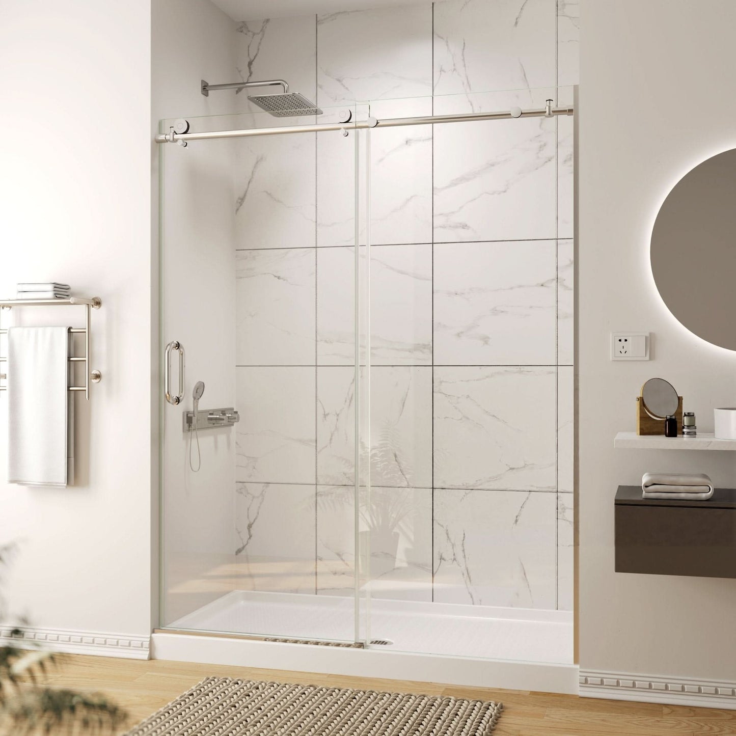 Sliding Shower Doors Stainless Steel Frameless color:Chrome