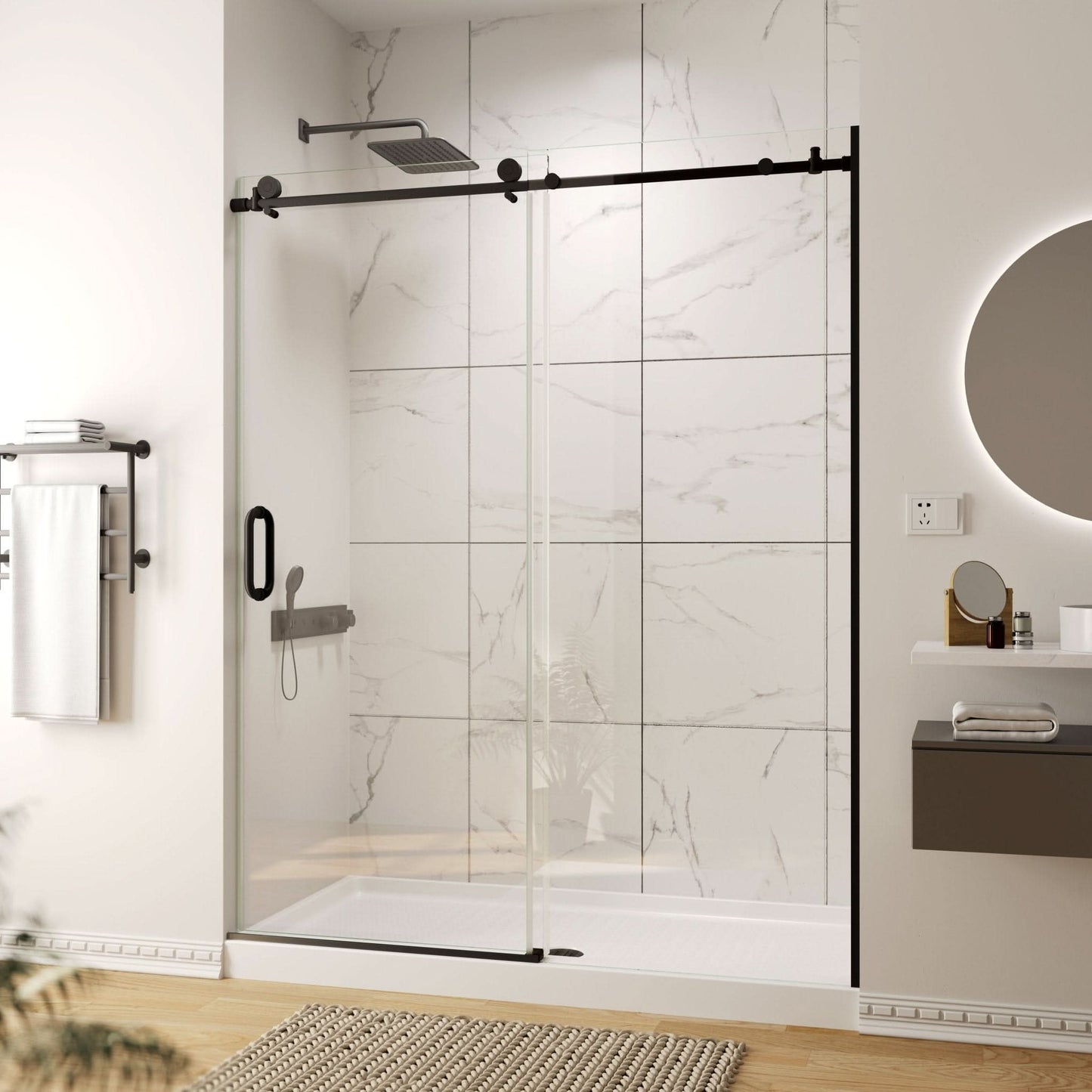 Sliding Shower Doors Stainless Steel Frameless color:Matte Black