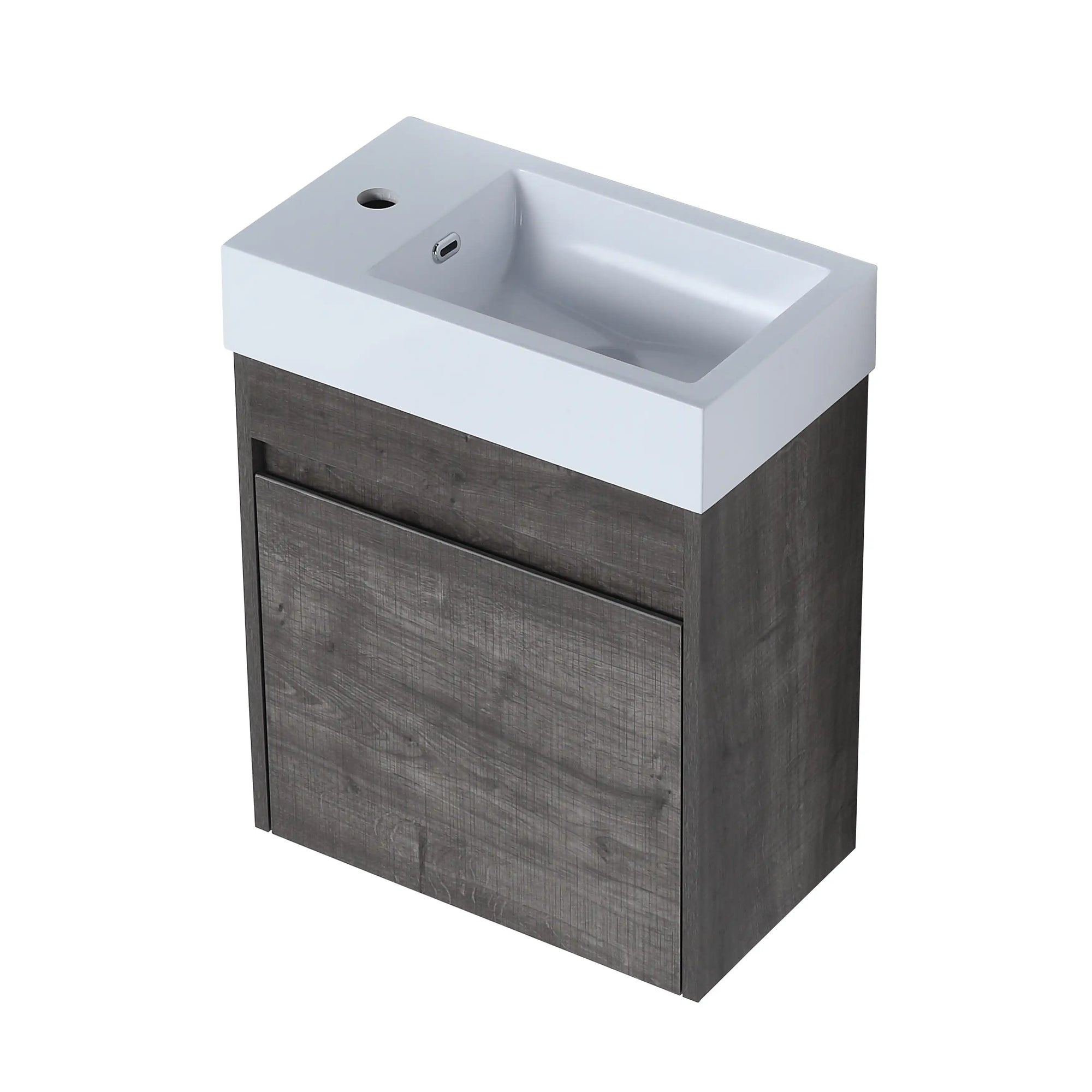 Aeris Series 18" Wall-Mounted Bathroom Vanity with Integrated Sink, Plaid Grey Oak