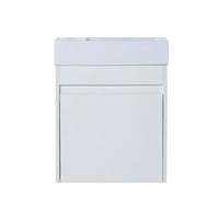 18" white bathroom sink with vanity featuring clean front view and compact design | Ace Decor