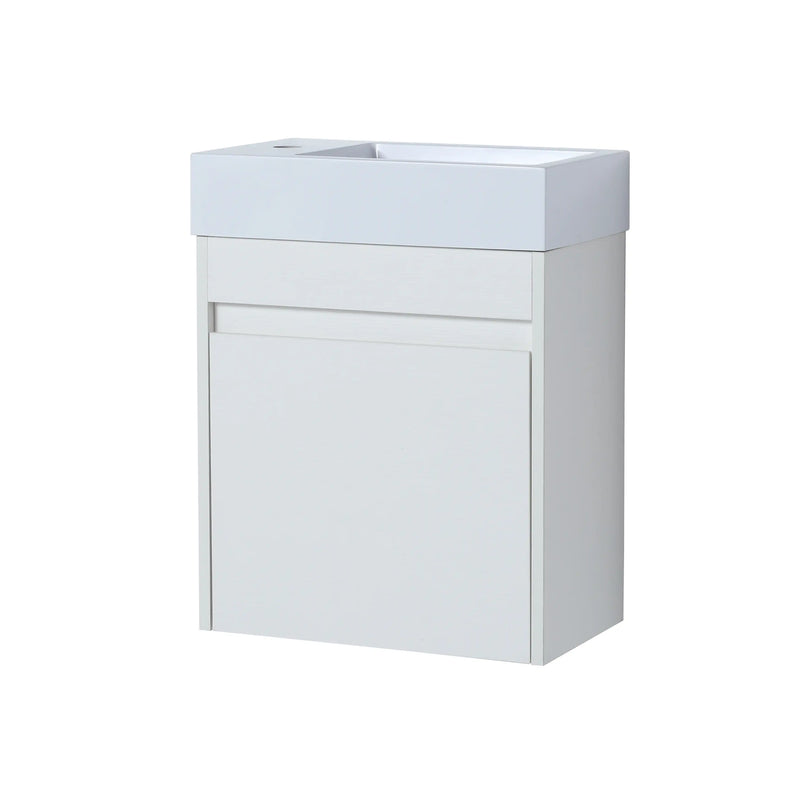 18'' Pure White Floating Bathroom Vanity with White Resin Sink & Soft-Close Cabinet