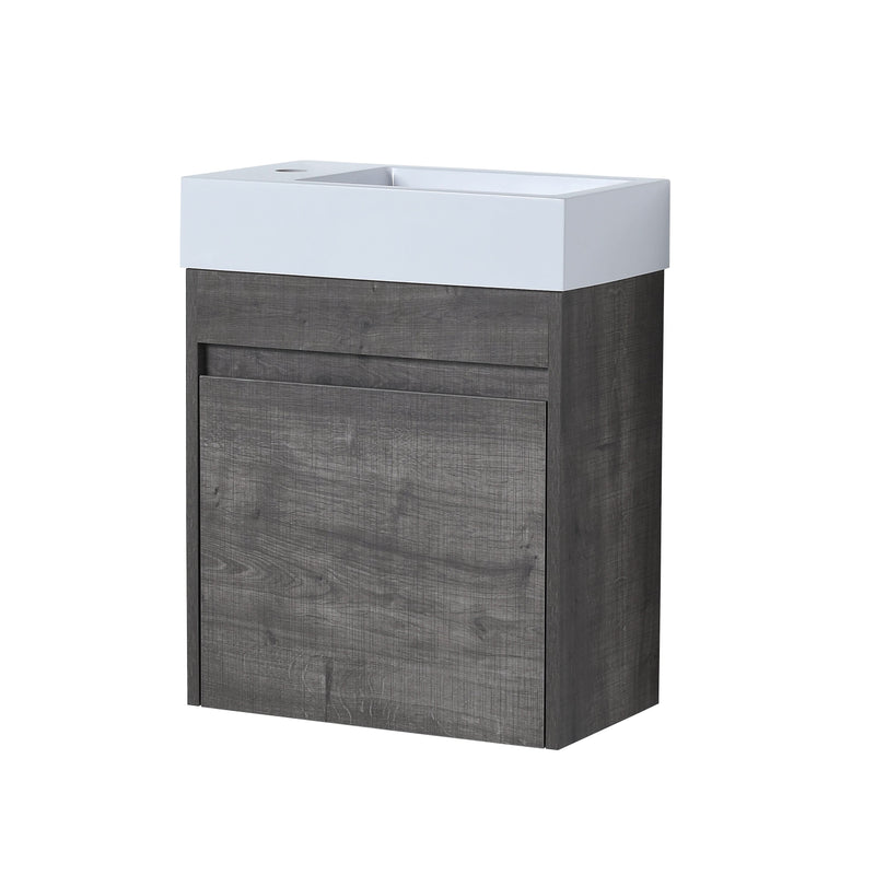 18'' Plaid Grey Oak Floating Bathroom Vanity with White Resin Sink & Soft-Close Cabinet
