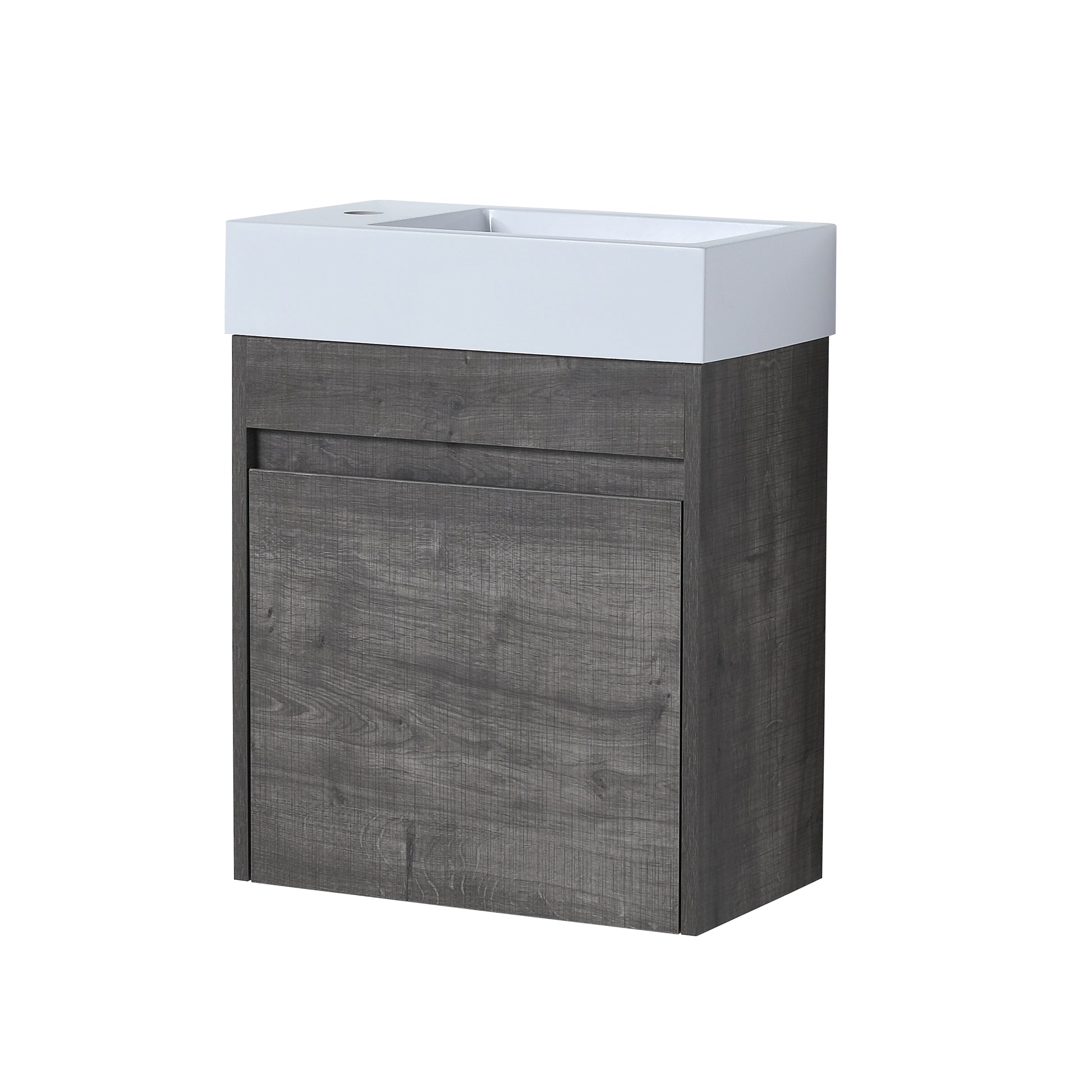 18'' Floating Bathroom Vanity with White Resin Sink & Soft-Close Door color: Plaid Grey Oak