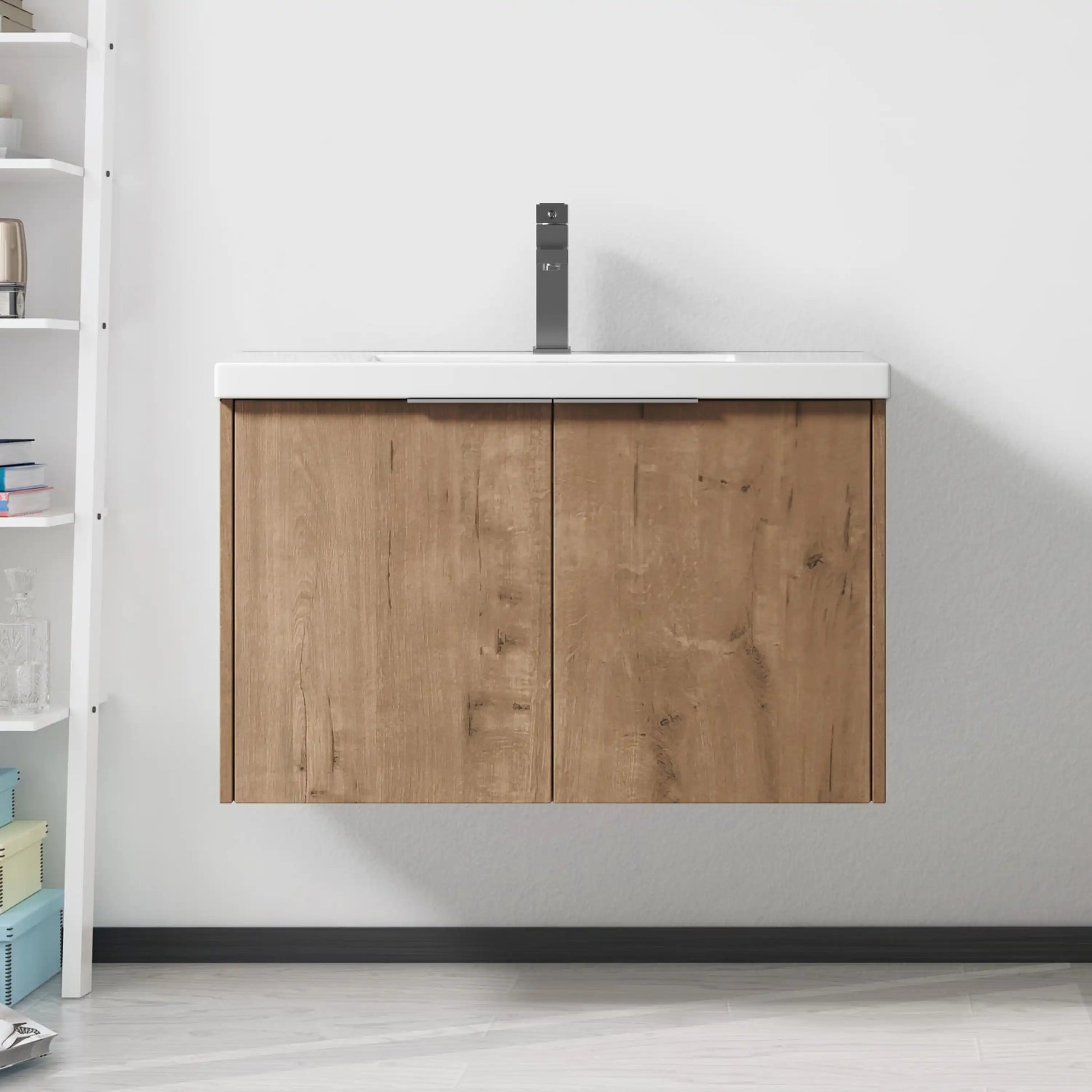 Floating Bathroom Cabinet with Sink & Soft-Close Doors - Ideal for Small Bathrooms color: Imitative Oak | size: 30 inch | combination: Separate Wash Basin