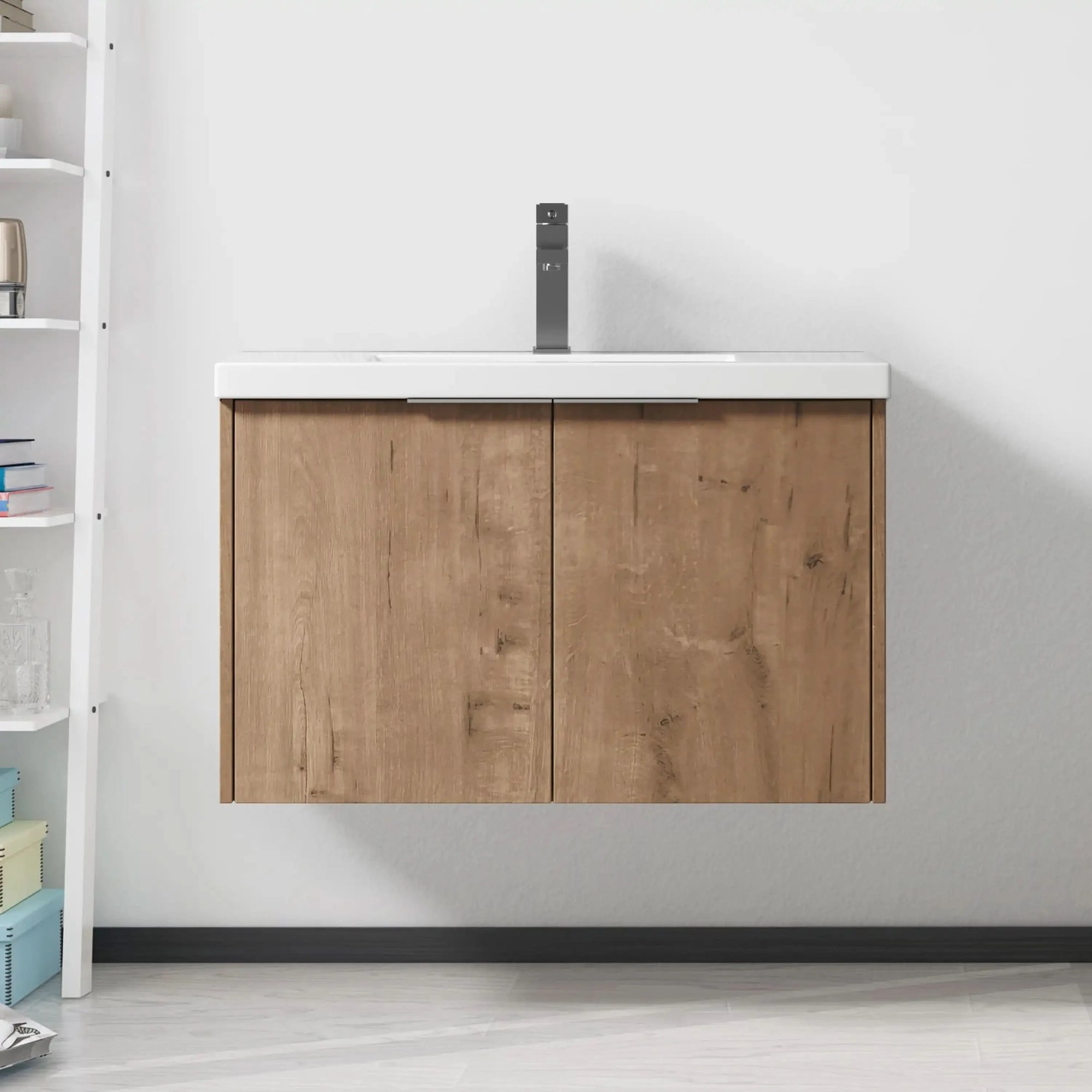 Floating Bathroom Cabinet with Sink &amp; Soft-Close Doors - Ideal for Small Bathrooms color: Imitative Oak | size: 30 inch | combination: Separate Wash Basin