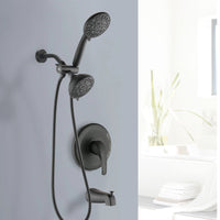 Matte black dual shower head system with handheld sprayer and tub spout | Ace Decor