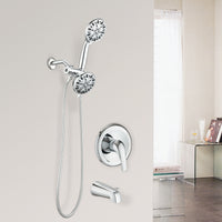 Briar chrome dual shower system with tub spout installed in a modern bathroom.