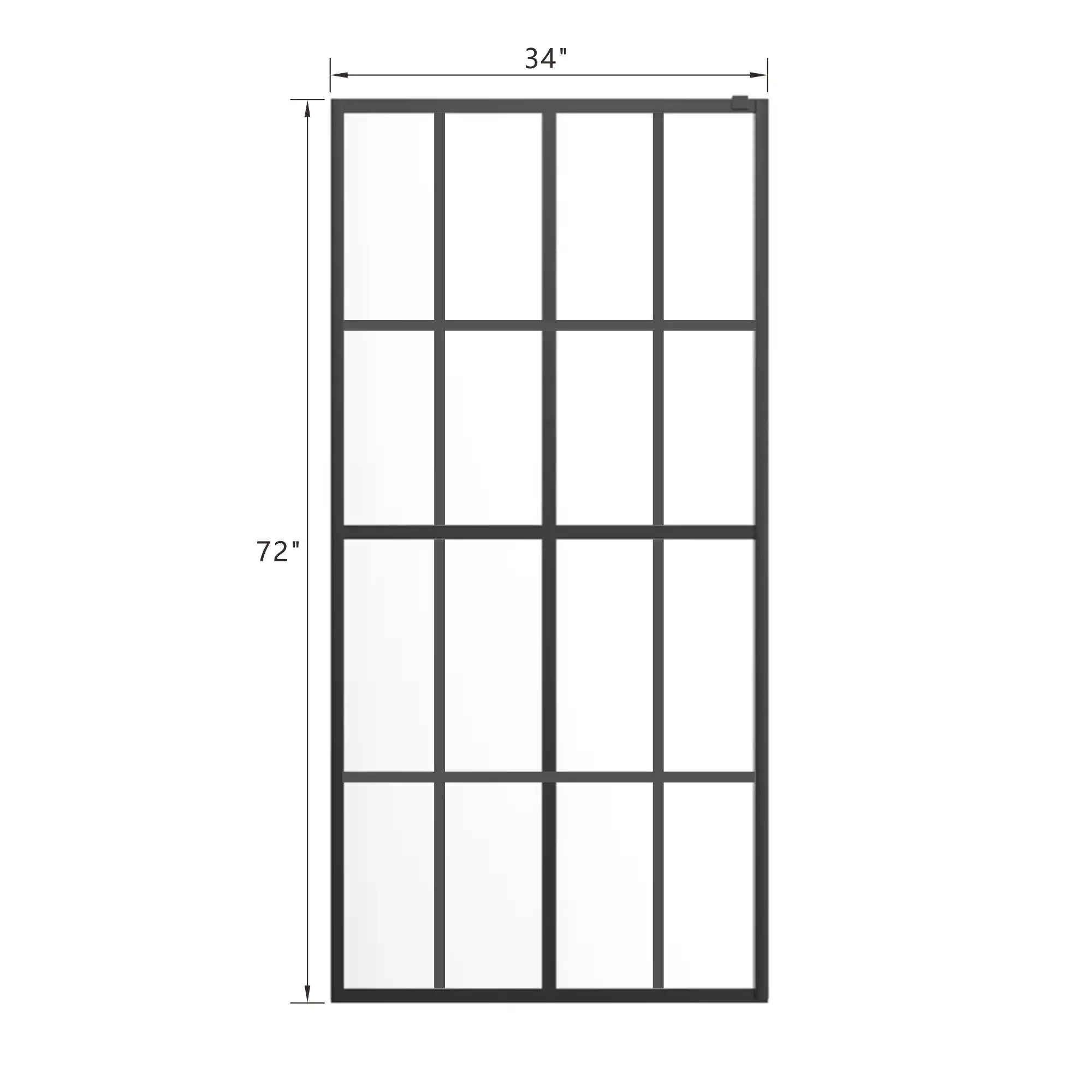 34 x 72 black grid panel shower door with clear tempered glass | Ace Decor