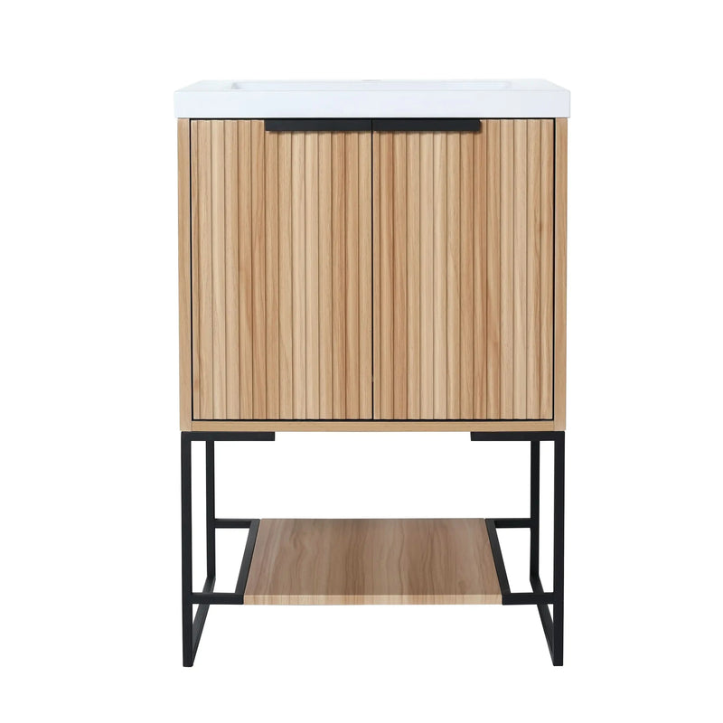 24" & 30" Maple Freestanding Bathroom Vanity – Soft-Close Storage & White Resin Sink