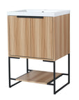 Freestanding 24 inch bathroom vanity with sink front view showing fluted maple design | Ace Decor