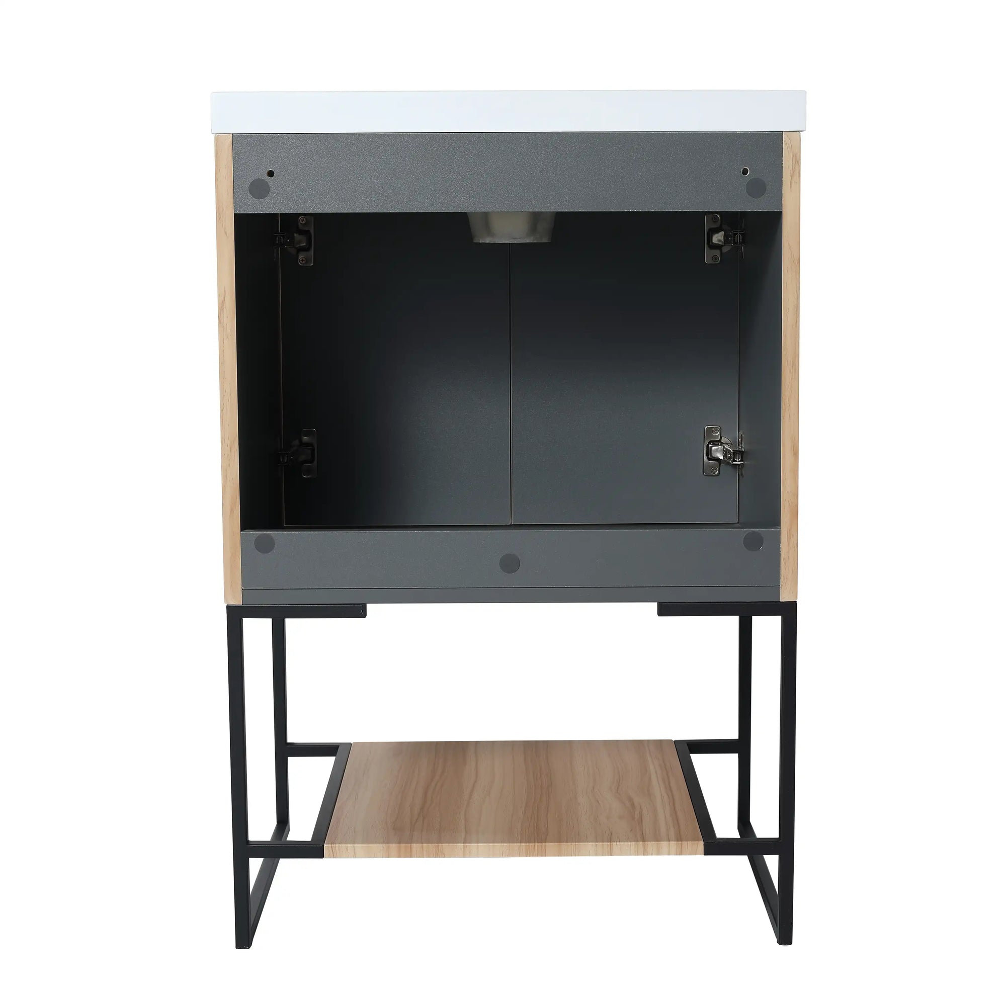Freestanding 24 inch bathroom vanity with sink interior storage and cabinet space view | Ace Decor