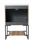 Freestanding 24 inch bathroom vanity with sink interior storage and cabinet space view | Ace Decor