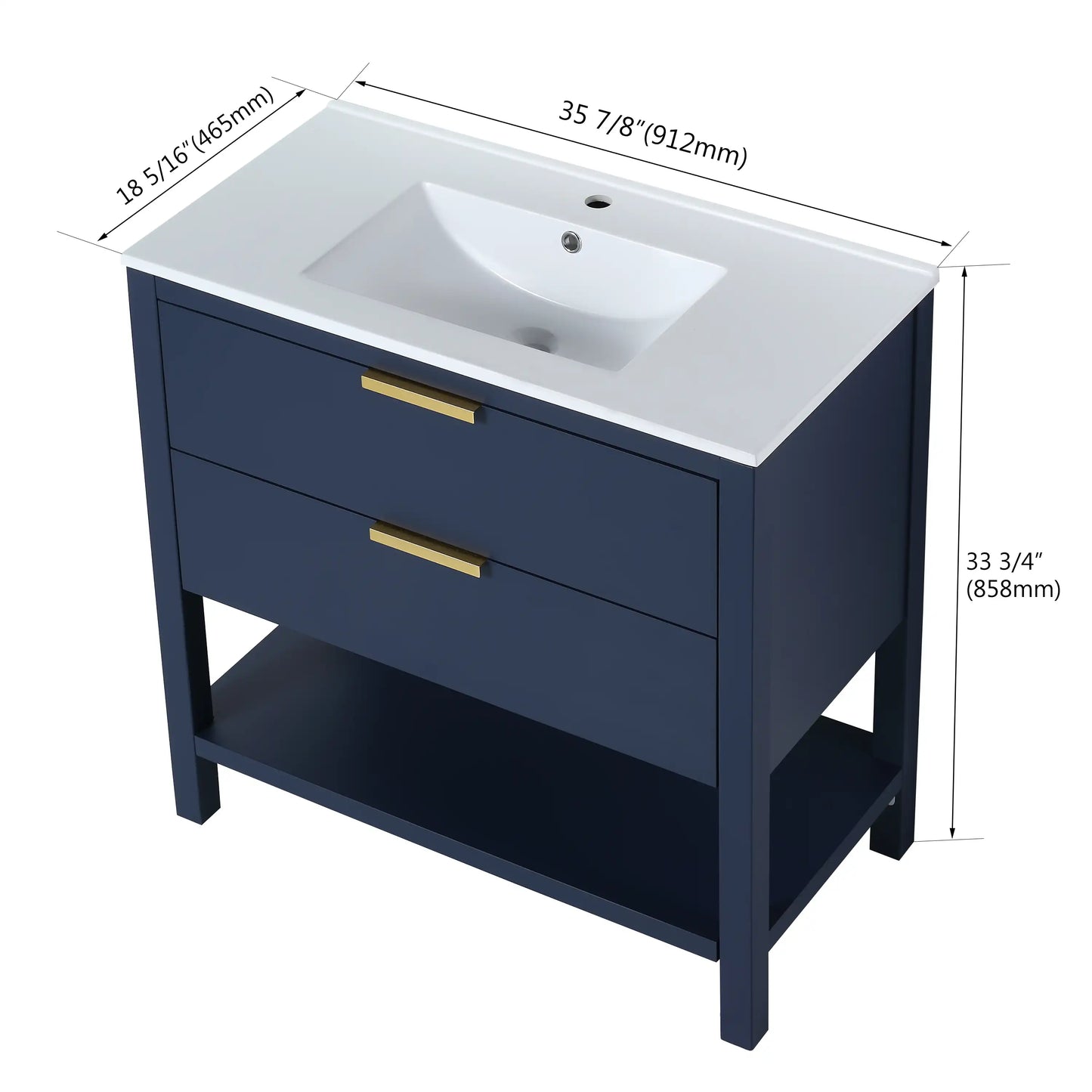 Freestanding Bathroom Vanity with Plywood and 2 Drawers color: Navy Blue