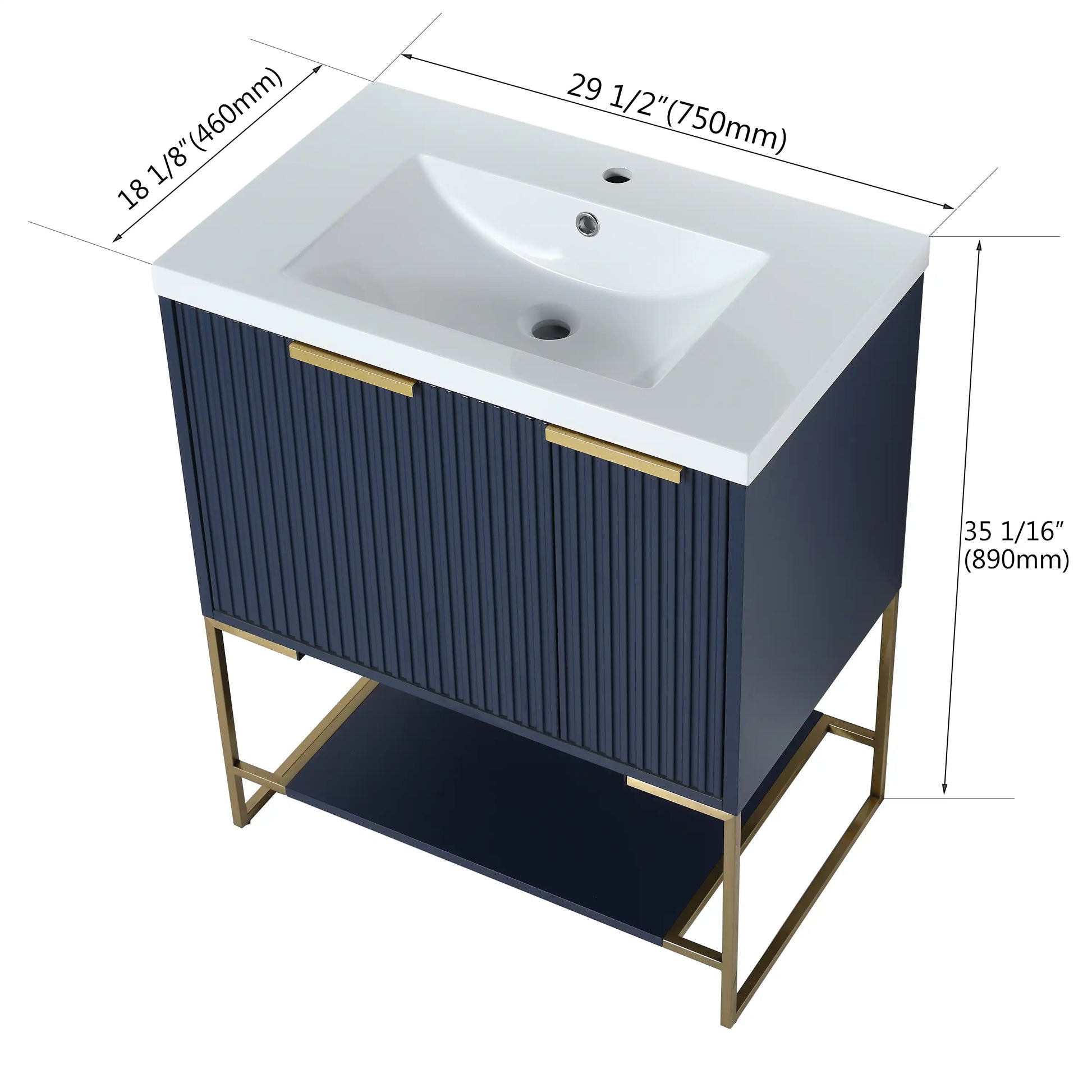 Freestanding Bathroom Vanity with Resin Basin - Modern and Elegant color: Navy Blue