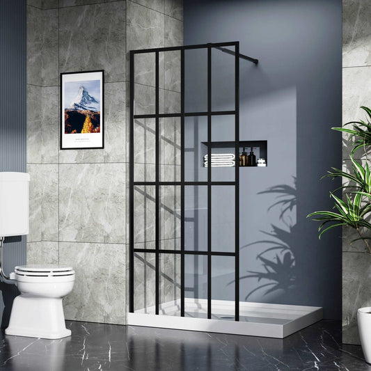 Shower Door Framed Walk-in Matte Black 16-Divided size:34*72