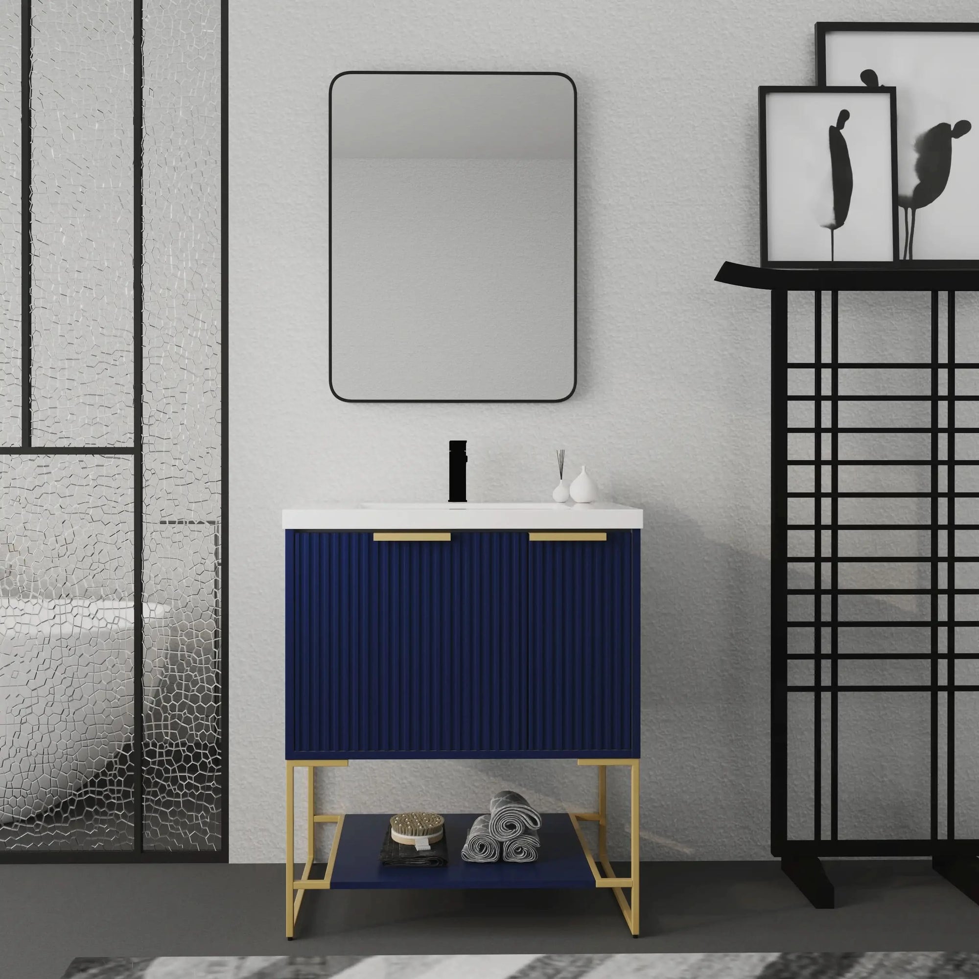 Freestanding Bathroom Vanity with Resin Basin - Modern and Elegant color: Navy Blue