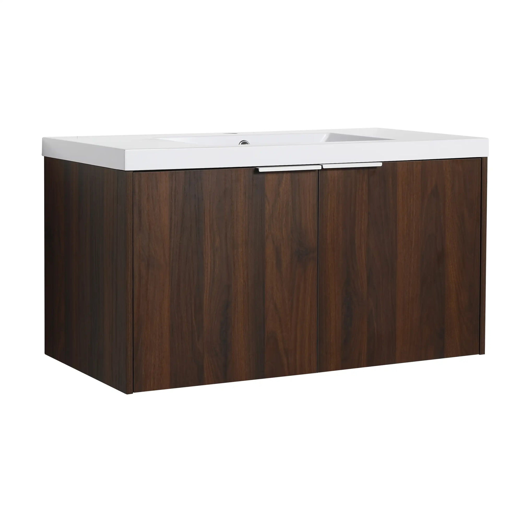 Monterey Series 36" Floating Bathroom Vanity in California Walnut with Integrated Sink and Double-Door Storage Cabinet
