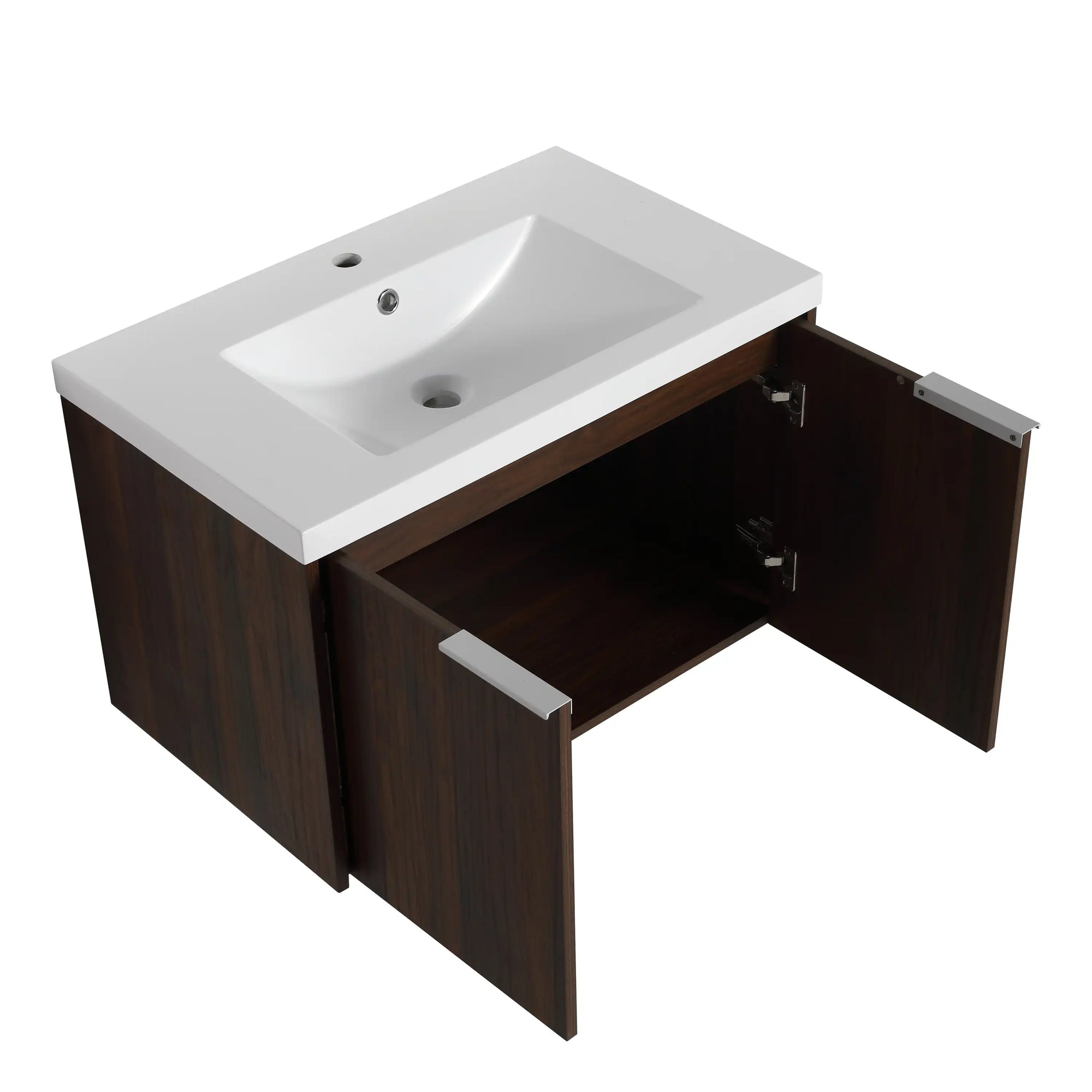 Monterey Series 72" Double Floating Bathroom Vanity in California Walnut with Side Cabinet and Integrated Sink