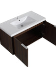 Monterey Series 84" Double Floating Bathroom Vanity in California Walnut with Side Cabinet and Integrated Sink