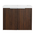 24" bathroom vanity walnut front view with integrated sink and double doors | Ace Decor