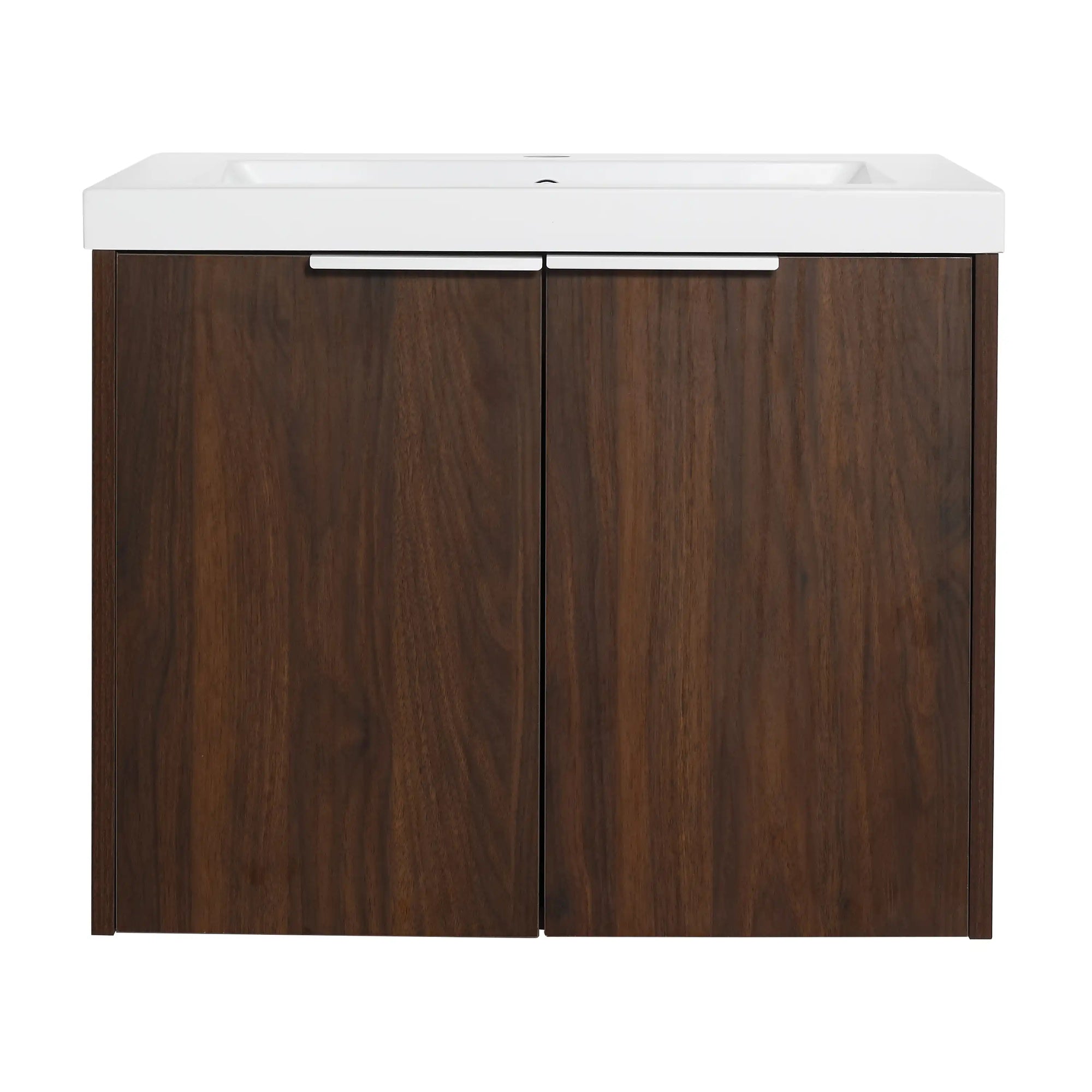 Monterey Series 24" Floating Bathroom Vanity in California Walnut with Integrated Sink and Double-Door Storage Cabinet