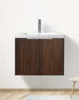 24" bathroom vanity walnut wall-mounted installation in modern bathroom setting | Ace Decor
