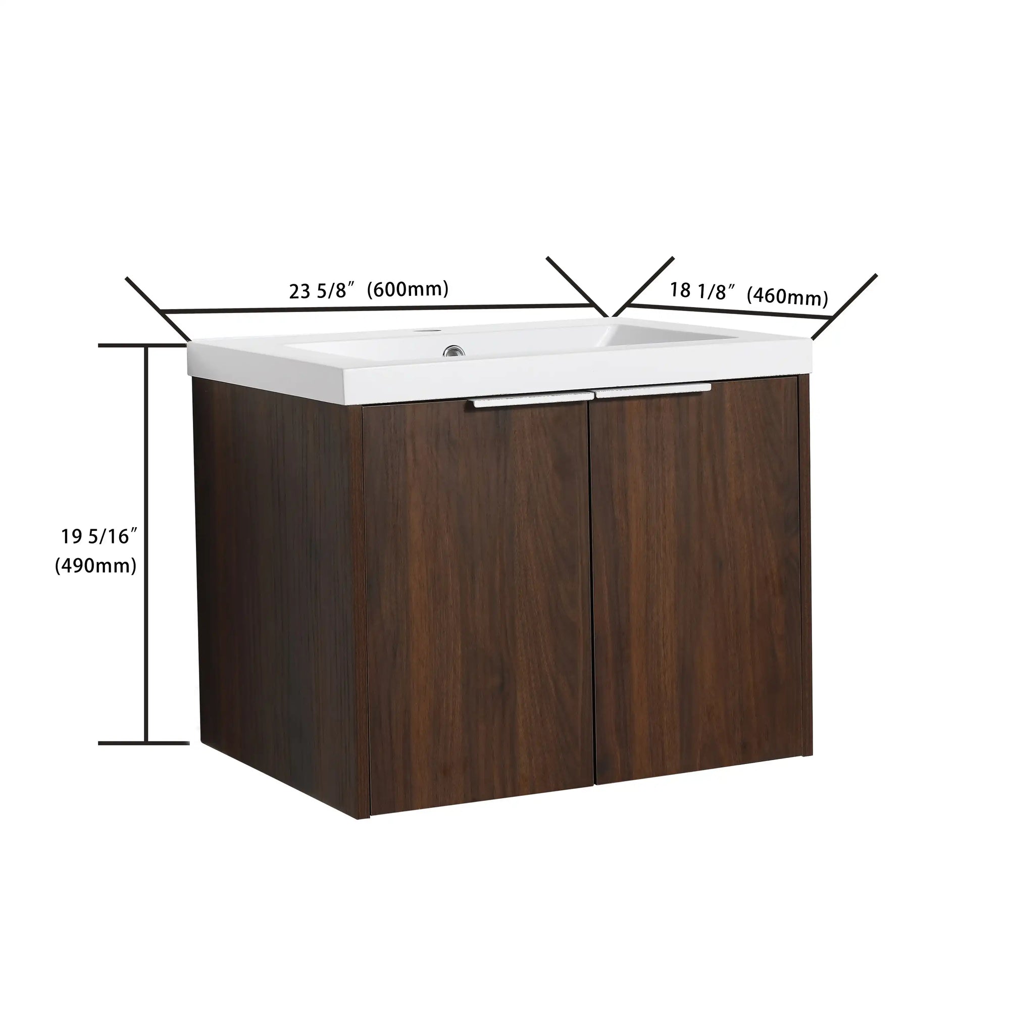 24" bathroom vanity walnut dimensions with width depth and height measurements | Ace Decor