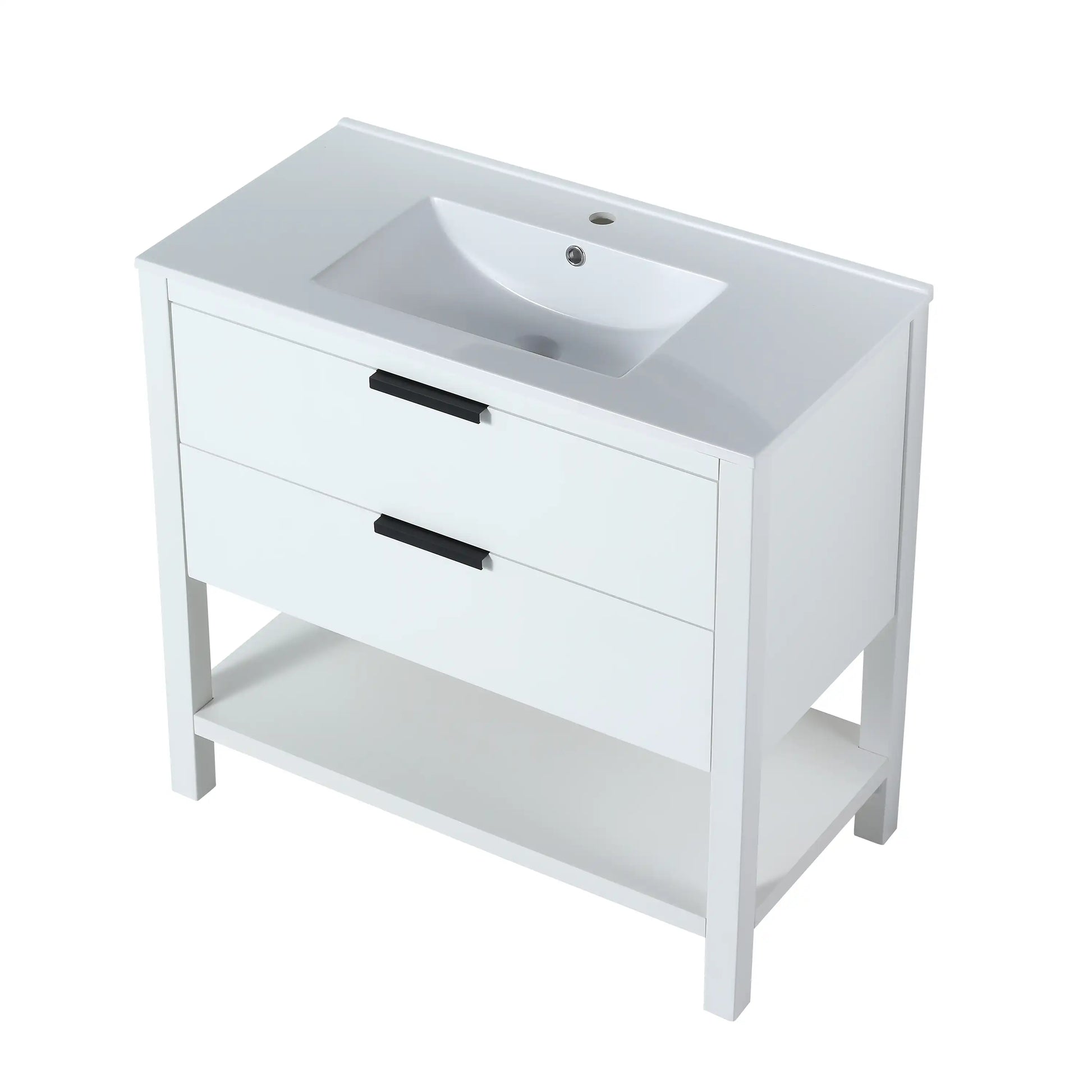 Freestanding Bathroom Vanity with Plywood and 2 Drawers color: White