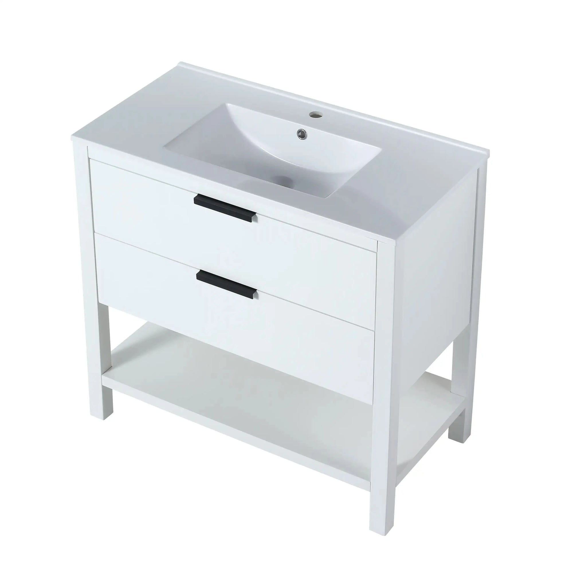 Freestanding Bathroom Vanity with Plywood and 2 Drawers color: White