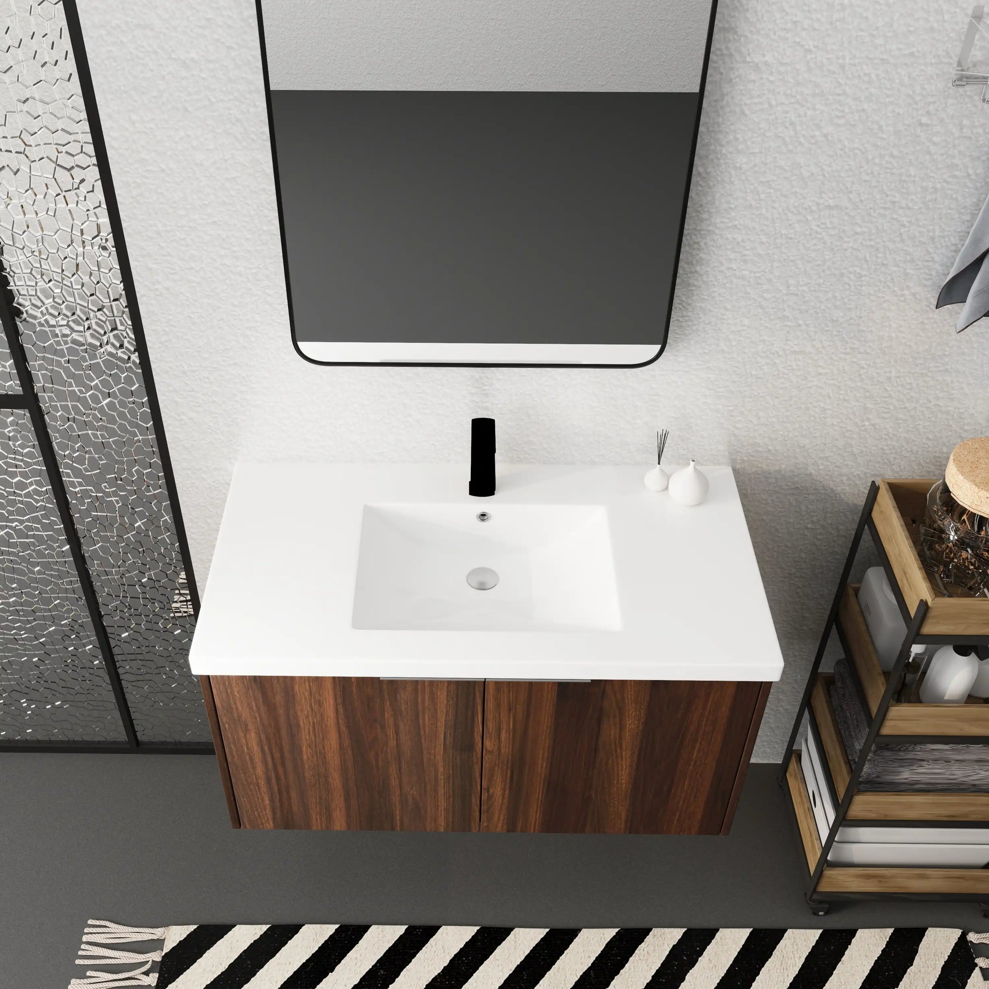 Monterey Series 36" Floating Bathroom Vanity in California Walnut with Integrated Sink and Double-Door Storage Cabinet