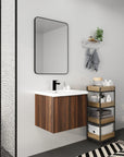 24" bathroom vanity walnut wall-mounted setup in modern bathroom space | Ace Decor