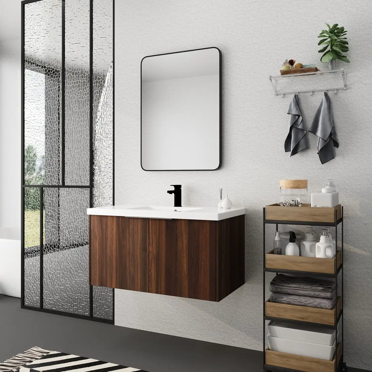 Monterey Series 36" Floating Bathroom Vanity in California Walnut with Integrated Sink and Double-Door Storage Cabinet