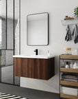 Monterey Series 36" Floating Bathroom Vanity in California Walnut with Integrated Sink and Double-Door Storage Cabinet