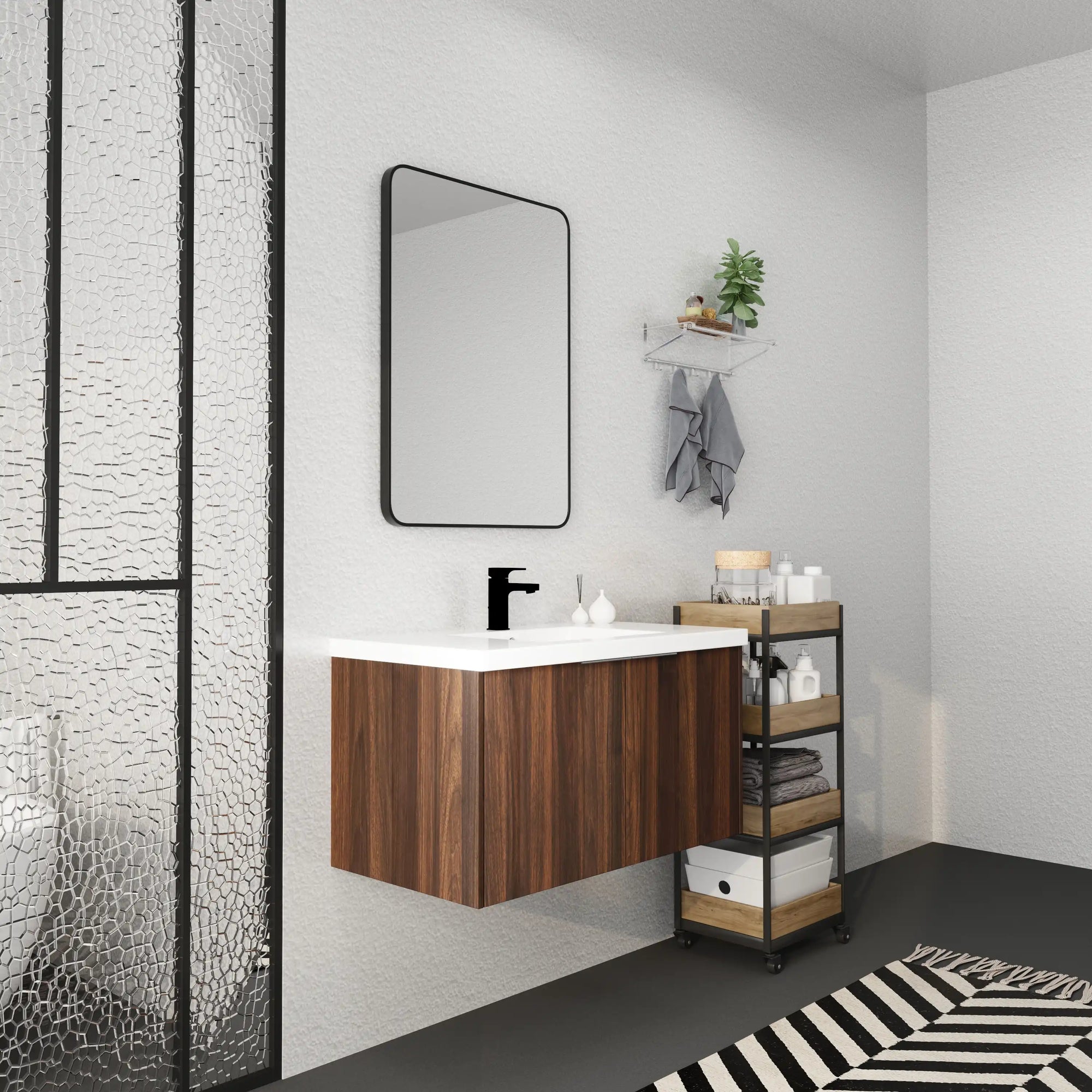 Monterey Series 36" Floating Bathroom Vanity in California Walnut with Integrated Sink and Double-Door Storage Cabinet