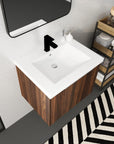24" bathroom vanity walnut close-up of integrated sink and faucet area | Ace Decor