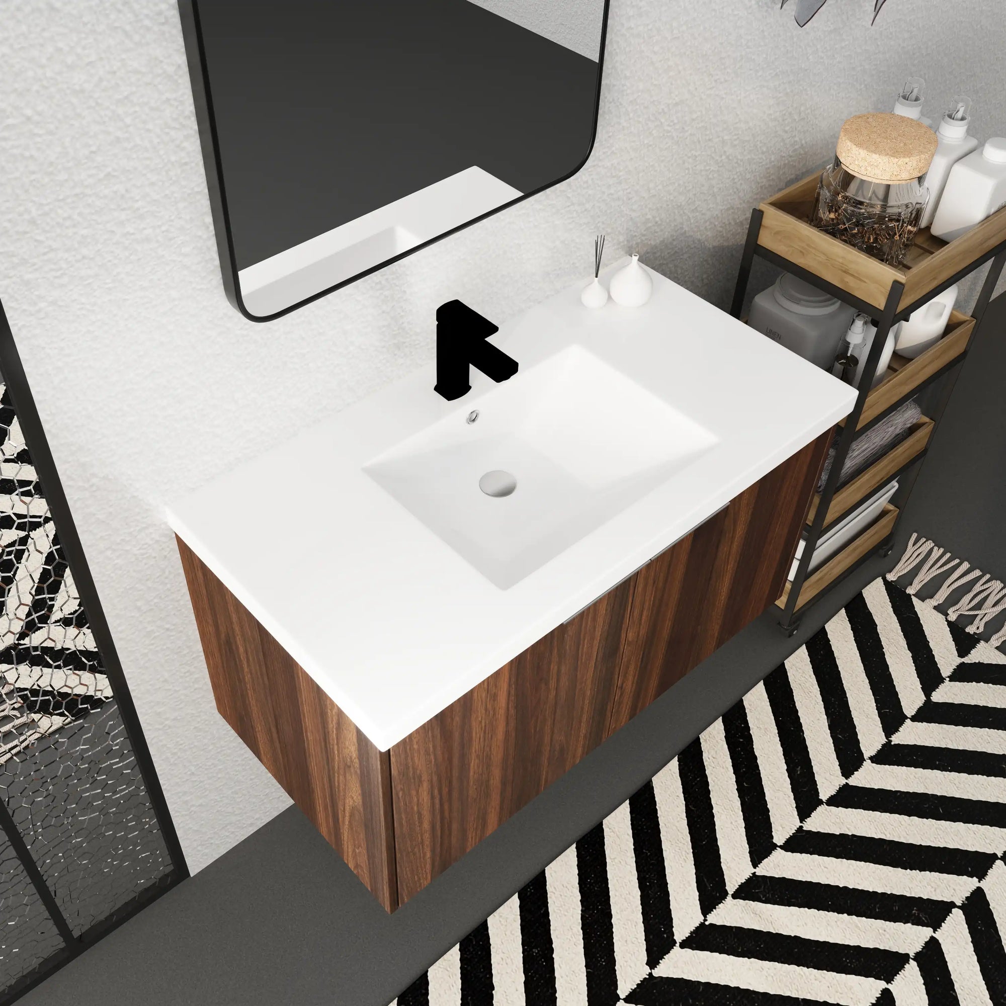 Monterey Series 36" Floating Bathroom Vanity in California Walnut with Integrated Sink and Double-Door Storage Cabinet
